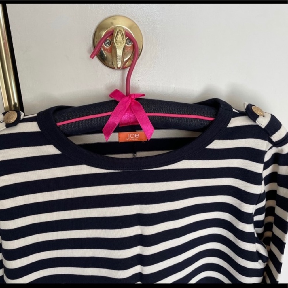 Joe Fresh Striped Jersey Dress Epaulettes Cotton Knit  Stripes Dress M - Picture 9 of 9